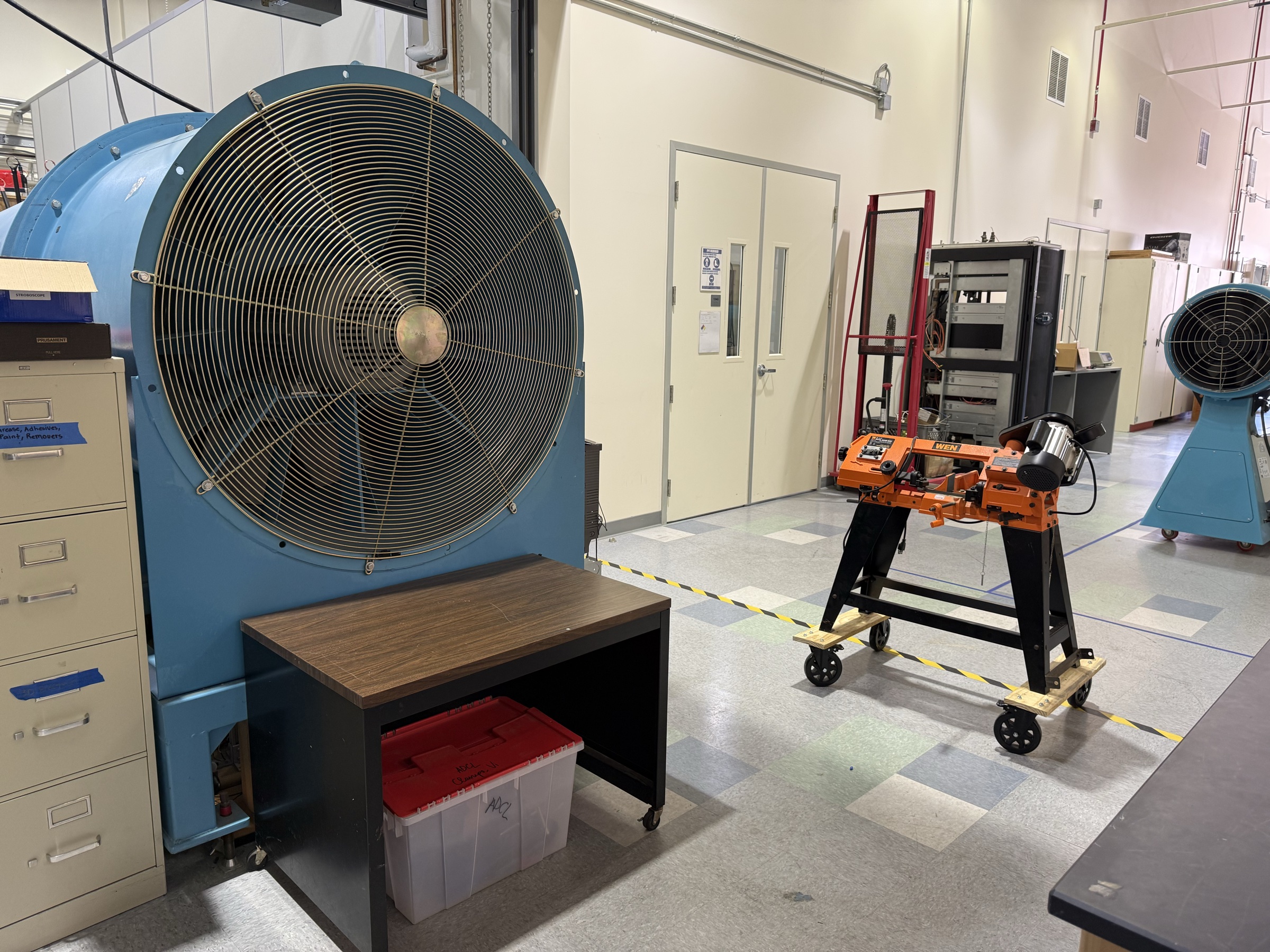 Wind tunnel exhaust path — view 2, showing the band-saw block
